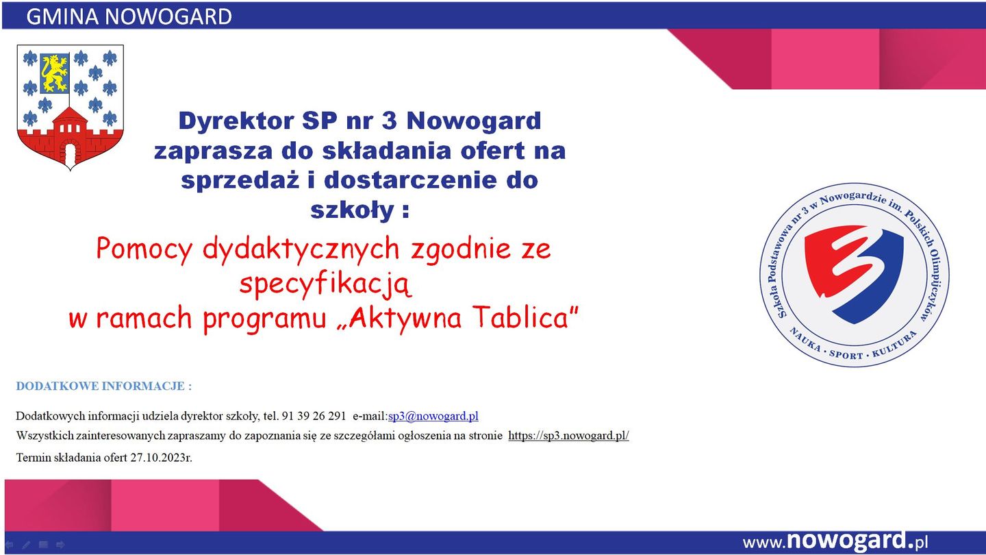 SP3.271.4.2023 Zapytanie ofertowe na Pomoce dydaktyczne